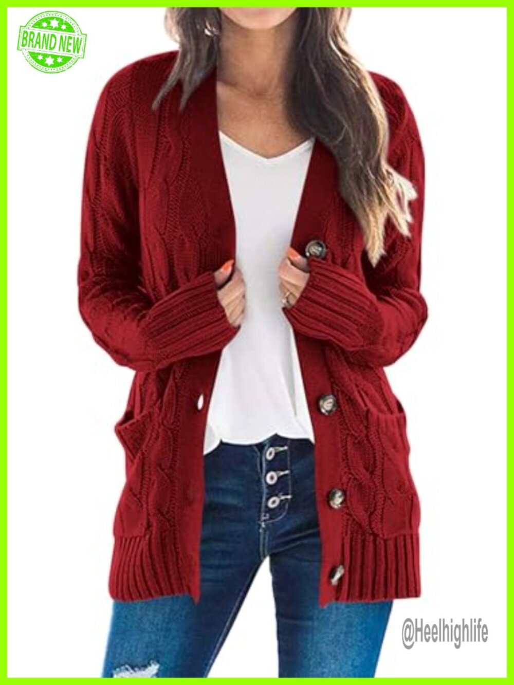 Chunky Cable Knit Button Down Cardigan Sweater Long Sleeve V-Neck